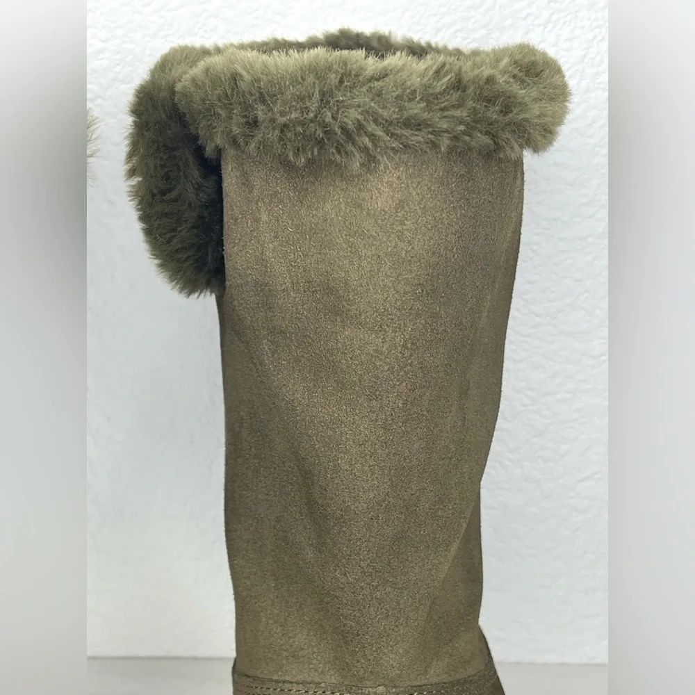 Skechers GoWalk GogaMat Genuine Leather Suede Faux Fur Fold Down Boots Size 8